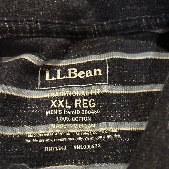 L.L. Bean Men’s Navy, White And Light Blue Striped Shirt Sleeve Polo Shirt - Picture 4 of 5